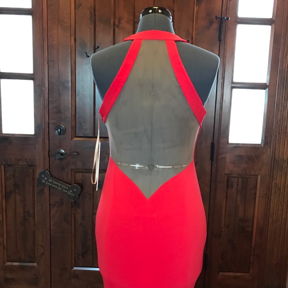 JVN Jovani RED ORANGE Illusion Mermaid Gown #25092 - Picture 5 of 6